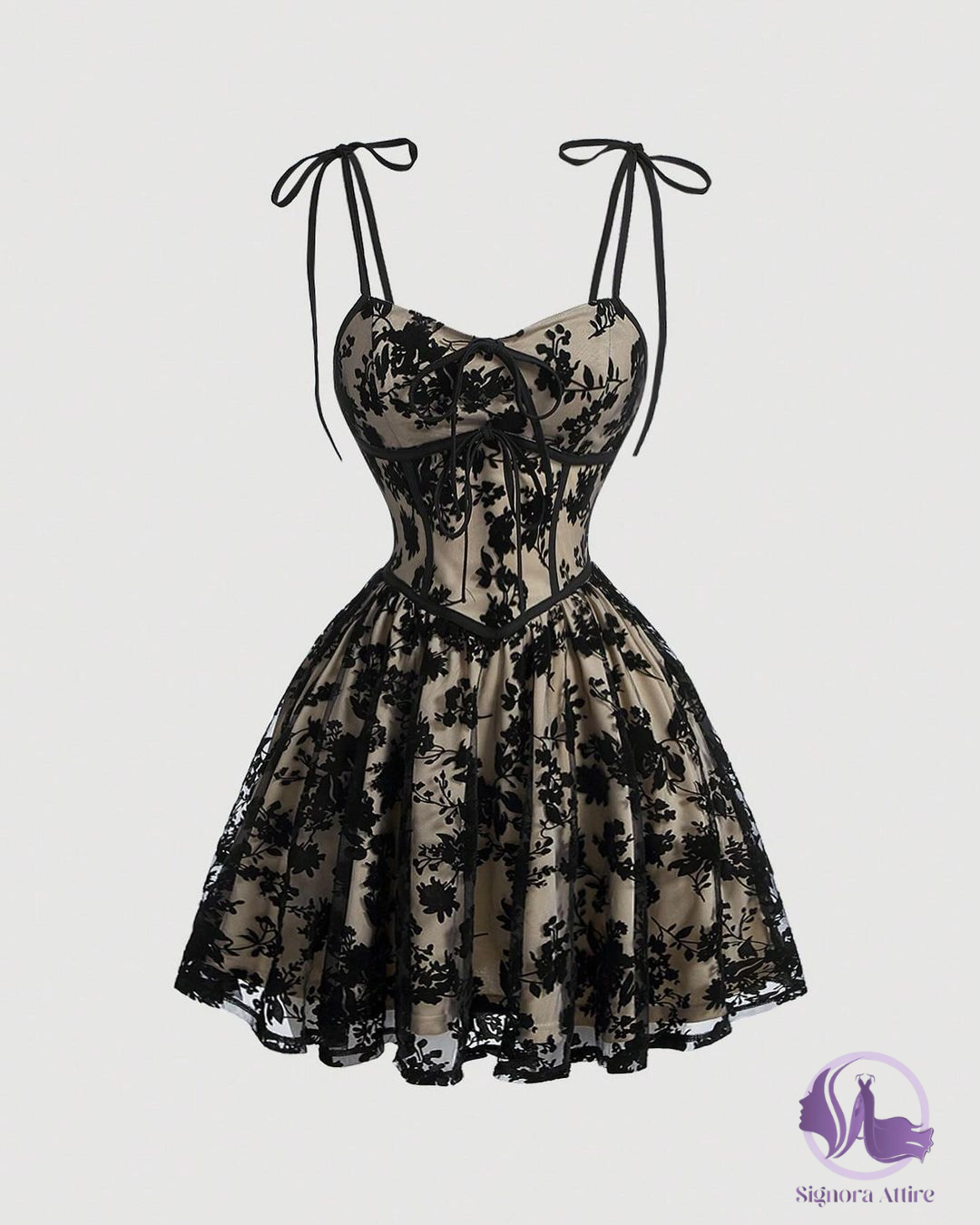Midnight Bloom Lace Corset Mini Dress